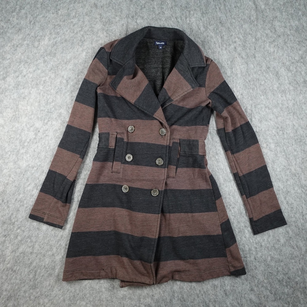 Splendid Jacket Women Extra Small Brown Striped Double Breasted Knit Peacoat